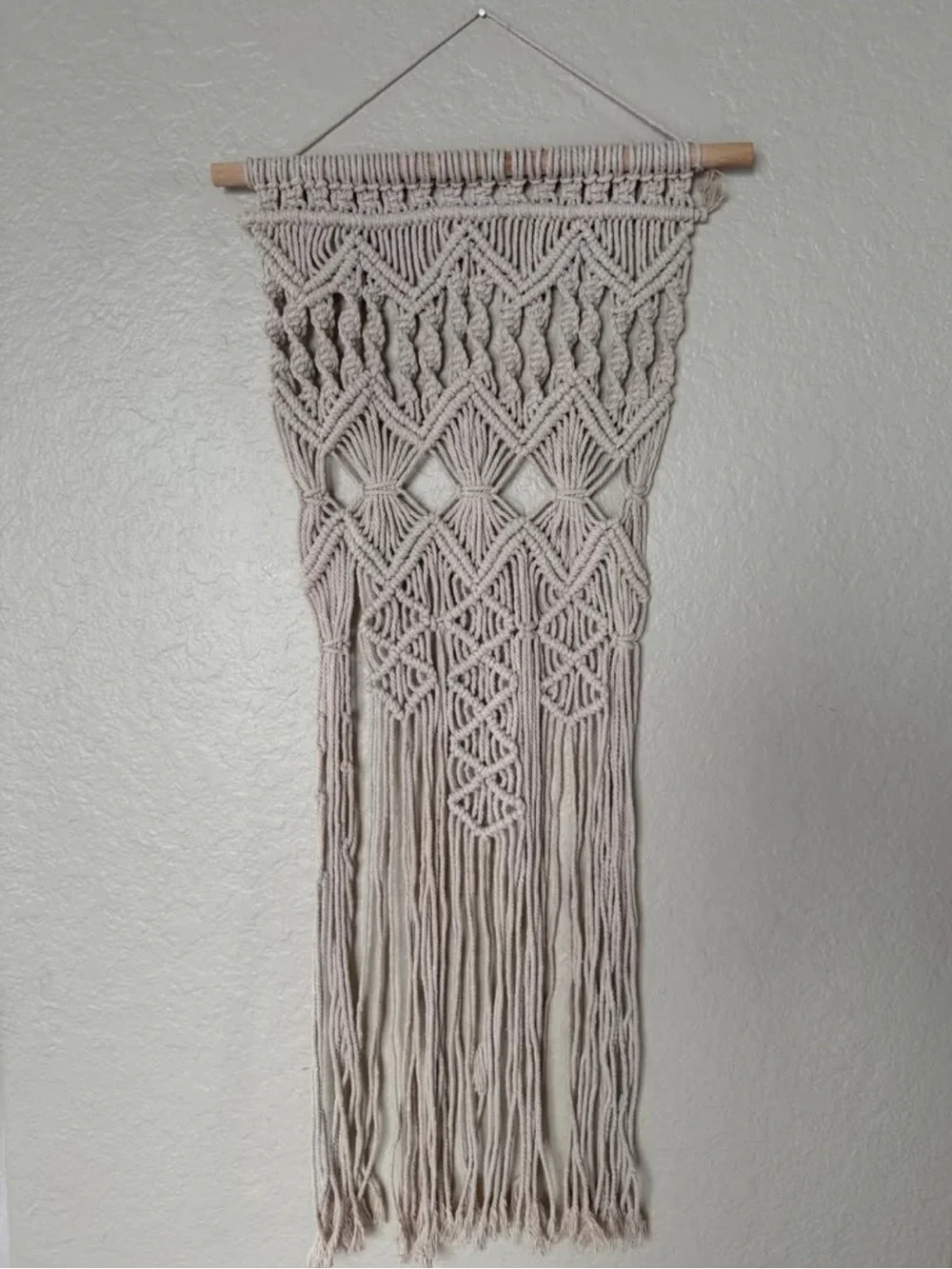 Handmade Beige Macrame Wall Hanging Crochet Tapestry